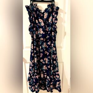 Women’s sleeveless midi dress, size L, frill design, inner lining, tiered design